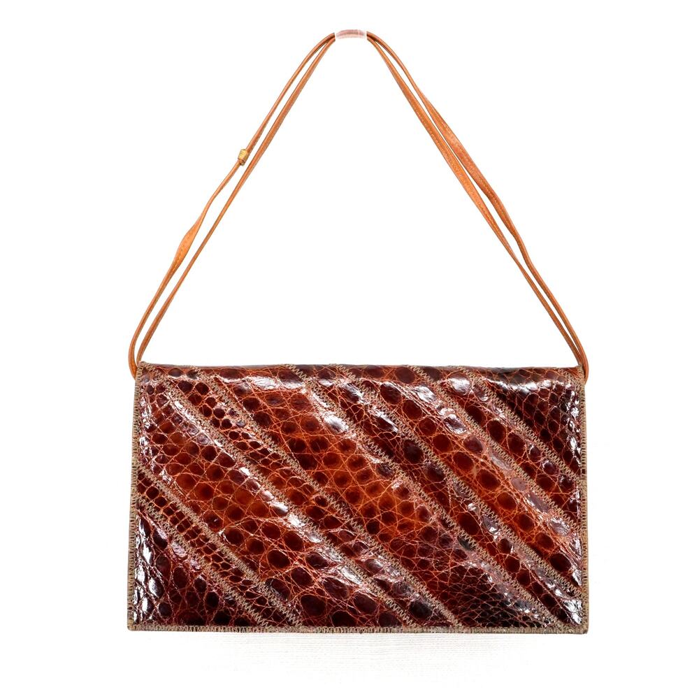 Vintage Handbag Womens Brown Leather Bag Adjustable Strap Snap Closure